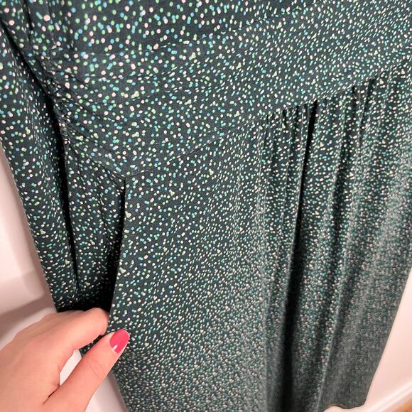 Boden Womens Abigail Long Sleeve Jersey Dress 10 Long Green Dots Pockets - Picture 7 of 11